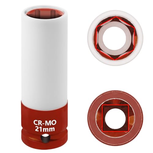 Image of 21mm 1 /2 inchDrive Wheel Protector Impact Socket, Lug Nut Impact Socket | 6 Point, Non-Marring, Thin Wall, Deep Socket, Wheel Protector, Protective Socket, Color-Coded, Cr-Mo Steel, Hand Repair Tool