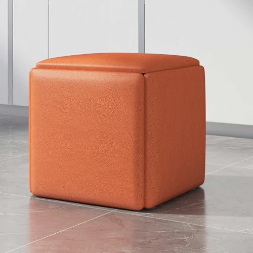 Tabouret cube gigogne 5 en 1 pour manquer de place, fauteuil de coiffeuse orange compact - 2