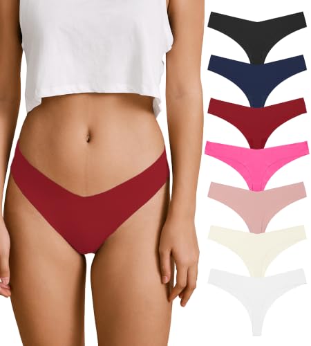 Image of SHARICCA Women No Show Seamless Underwear Thong Invisible Soft Panties Multi Pack