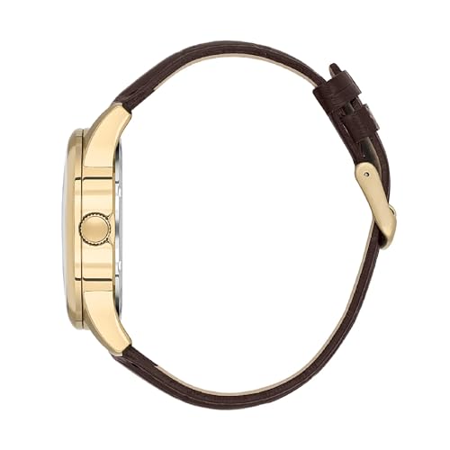 Image of Daniel Klein Analog Green Round Dial Gold Case Brown Leather Strap Day Date with Roman Accents Water-Resistant Wrist Watch for Men Boys DK.1.13819-4