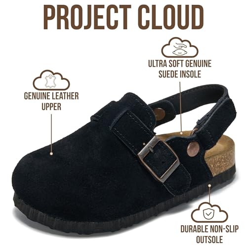 Image of Project Cloud Kids Clogs 100% Genuine Leather with Natural Cork Footbed & Memory Foam Insole Arch Support - Non-Slip Clogs for Kids - Slippers Sandals for Boys & Girls Footwear