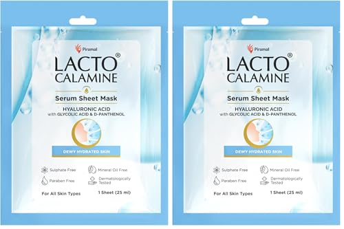 Image of Lacto Calamine Hyaluronic Acid Face Sheet Mask |Instant Hydration |Glycolic Acid & D-Panthenol|30 g (Pack of 2)