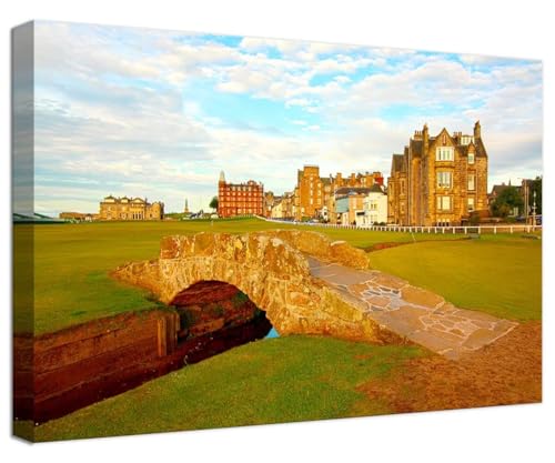 St Andrews Golf Course Wall Art For Living Room Bedroom Home Decorations Golf Course Swilcan Bridge St Andrews Picture Poster Framed Artwork Canvas Prints Ready To Hang(12''H X 16''W)