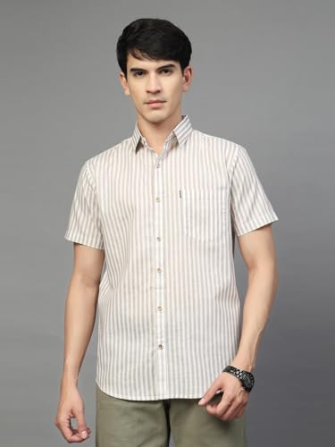 Image of Majestic Man Men's Pure Cotton Striped Half Sleeve Regular Fit Shirt