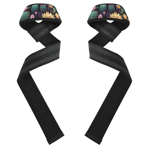 Nander Beautiful Cactus Wrist Straps for Weightlifting,Lifting Straps with Neoprene Cushioned Wrist Padded and Anti-Skid Silicone for Strength Training,Bodybuilding,Deadlifting