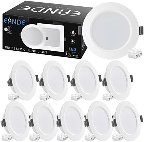 Eande LED Downlights Ceiling Cool White 6500K 7W 600LM, AC220-240V, Cut Φ93-100mm, Ultra Slim LED Recessed Ceiling Lights for Bedroom Kitchen Living Room, 10Pack