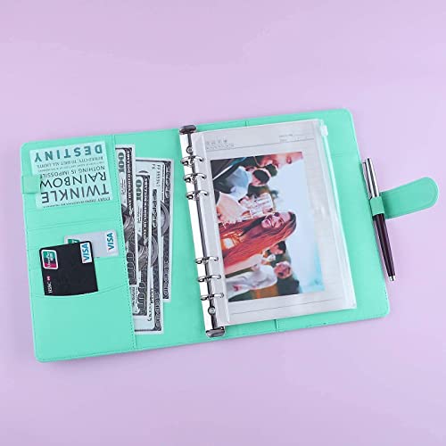 Antner A5 Pu Leather Binder (Light Green) Bundle | 12Pcs A5 Size Binder Pockets Multicolor Zipper #TOP5
