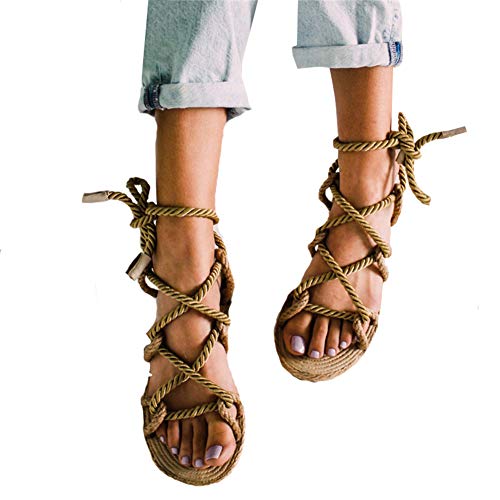 Reuvv Roma Stagger Sandalias de Cuerda de cáñamo para Mujer, Zapatos de Playa para Verano, marrón, 38