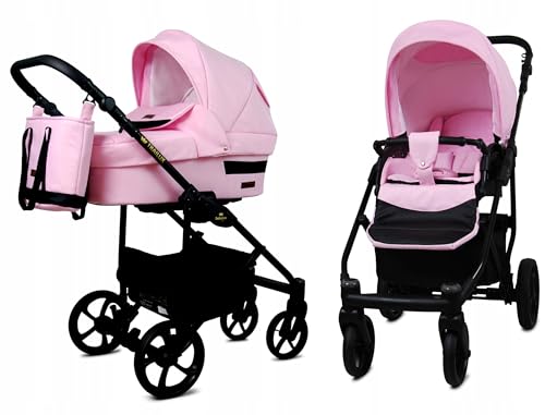 BabyLux® Kinderwagen Set 2 in 1 - Trailux - Light Pink - incl. Babywanne, Buggy Sportsitz - Kinderwagenset - Kombikinderwagen mit Wickeltasche, Regenschutz, Moskitonetz, Cupholder usw.