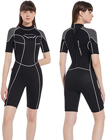 Goldfin Women Wetsuit Shorty, 3mm Men Neoprene Diving Suit Thermal for Surfing Diving Swimming Back Zip for Water Sports (Womens, M)