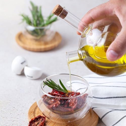 WINAKUI 2 in 1 Oil and Vinegar Dispenser Bottle Cruet, Olive Oil and Balsamic Vinegar Dispenser Container, Transparent Dual Glass Dispenser for Kitchen Cooking