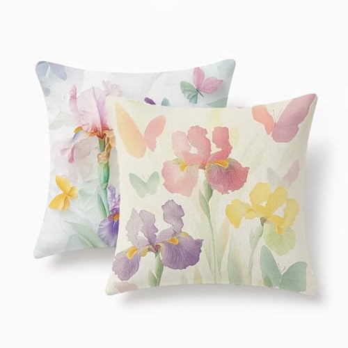 Coussin extérieur imperméable 55x55cm lot de 2 housses de lin fleur - 2