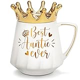 MAYICIVO Best Aunt Gifts from Niece Nephew, Christmas Gifts for Aunt Auntie Gift, Best Auntie Ever Queen Ceramic Coffee Mug Aunts Cup 12Oz with Crown Lid, Aunts Birthday Christmas Gift for Aunties
