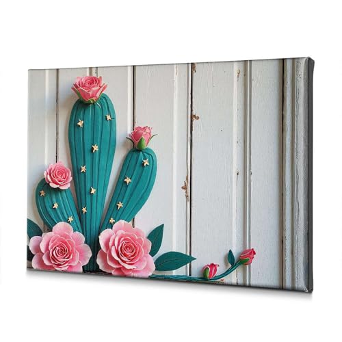 Toile pour salle de bain et murs humides motif cactus fleurs roses contre la deco triste 30x40