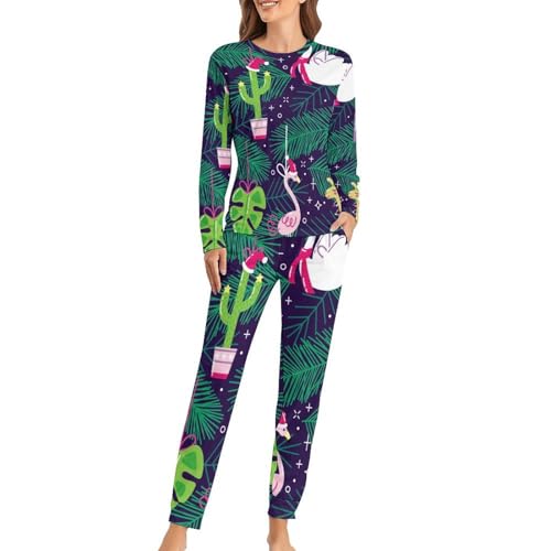 Ensemble Pyjama Femme Dinosaure Flamant Idéal pour vos Soirées Cocooning