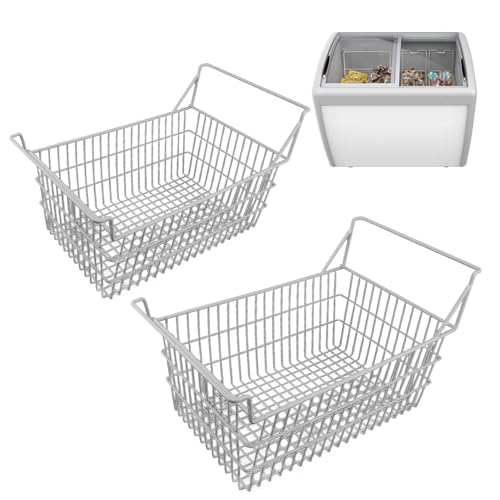 XHTLLO Lot De 2 Paniers De Congélateur Pour Congélateur Coffre, Bacs De Rangement En Fil Métallique Avec Poignées Hautes Et Basses Pour L'organisation du Garde-manger(Length 50cm* width 24cm)
