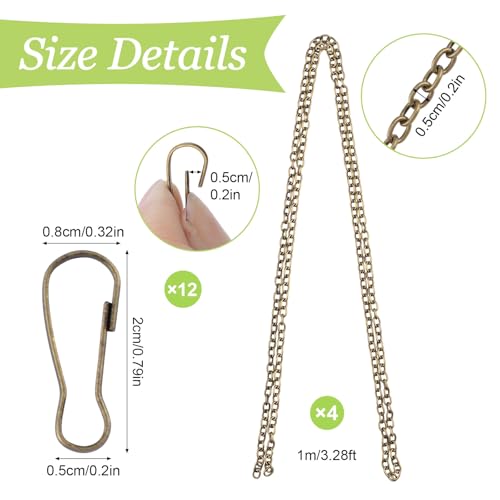 Image of Picture Hanging Kit with 4Pcs 1M Picture Hanging Chains & 12Pcs Hooks, Heavy Duty Metal Display Chain for Photo Frames Artworks Mirror(Bronze)