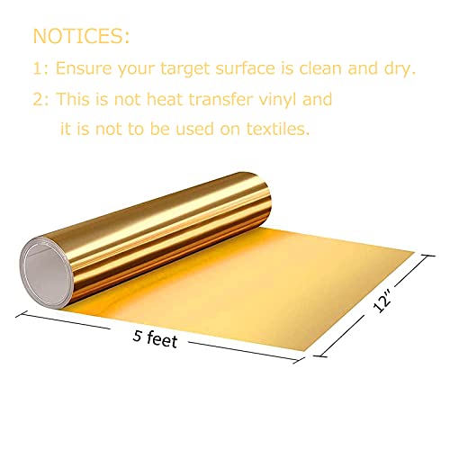 Heinaroman Gold Permanent Adhesive Vinyl Roll 12" X 5 Ft For Room Decor, Diy, Cutters, Signs, Decoration, Scrapbooking, Crafts, Cameo, Decal, Stickers (Gold) #TOP1