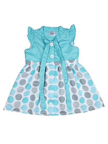 Image of Doodle Dress for Baby Girls| Breathable Frock for Girls| White & Mint Colour Baby Girl Dress| Knee Length Dress for Girls| Baby Frocks Waist Tie-up| Cap Sleeves Kids Frock| Age 2 to 3 Years