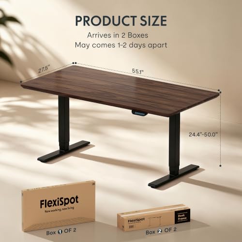 Image of FLEXISPOT E6 MAX Solid Black Walnut Wood Standing Desk 55 inchx28 inch, Solid Hardwood Ergonomic Beveled Desktop, Dual Motor 3-Stage Sit Stand Desk, Heavy-Duty Workstation Supports Up to 352 lbs (Black Frame)