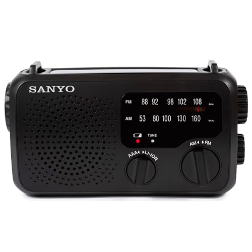 Radio de Emergencia Sanyo KS133 – Pilas, Solar, Dínamo y Linterna. con Salida USB para Poder Cargar Dispositivos.