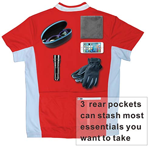 bpbtti Camisa feminina de manga curta com meio zíper e 3 bolsos reais, Vermelho/branco., P