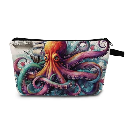 MoCaliduccious Octopus Makeup Bag for Women Travel Cosmetic Organizer Bag Teacher Appreciation Gifts Small Zipper Toiletry Bag