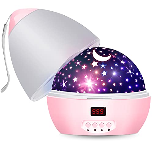 Image of MOKOQI Star Night Light for Kids Adults, Star Night Lights Romantic Rotating Projection Lamp with Timer & Color Changing for 1-6-10 Year Old Gifts (Pink)