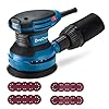 Dong Cheng Levigatrice eccentrica 380 W, 125 mm, 6 vel., orbitale 8000-12800 giri/min, con depolveratore, 20 dischi abrasivi, ideale per legno