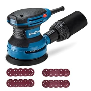 Dong Cheng Levigatrice eccentrica 380 W, 125 mm, 6 vel., orbitale 8000-12800 giri/min, con depolveratore, 20 dischi abrasivi, ideale per legno