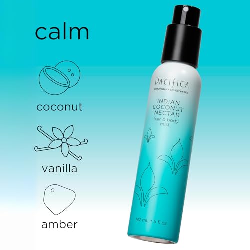 Image of Pacifica Indian Coconut Nectar Hair Mist Perfume & Full Body Spray for Women - Body Mist Fragrance w /Tiare, Sugar, Vanilla, Almond & Amber Clean Beauty Alcohol-Free, Vegan & Cruelty-Free, 5 Oz