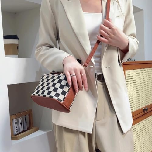 Checkered Crossbody Bag Hobo Bum Bags Alt Trendy Checkered Bum Bag Crossbody with Top Handle 2025 Checkerboard Cylinder Purse2
