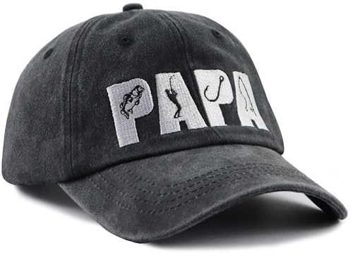 Image of Fishing Papa Hats for Men, Funny Cotton Embroidered Fishing Decor Baseball Cap for Dad Father Papa