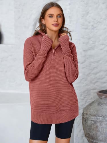 Image of PRETTYGARDEN Womens Long Sleeve Quarter Zip Pullover Sweater