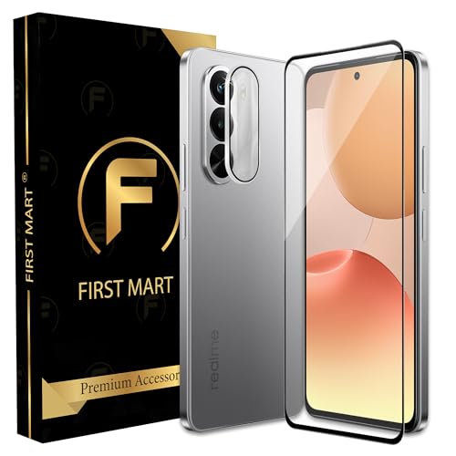 Image of FIRST MART Military-Grade Gorilla Tempered Glass Compatible with Realme P4x 5G (6.72 Inch) With 1 Set of Silver Rings & Installation Kit | Edge to Edge Coverage | Silver