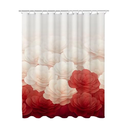 Rideau douche rouge floral en polyester imperméable pour baignoire 100x200 lesté - 2
