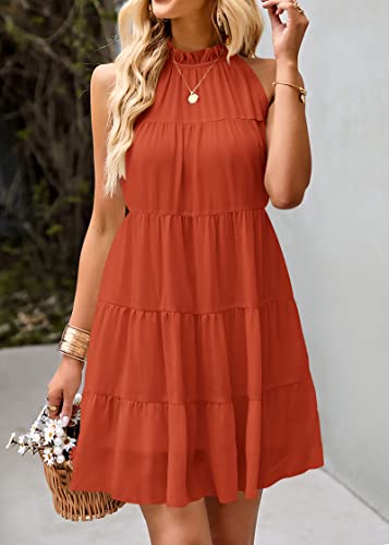 Image of KIRUNDO Summer Sundresses for Women Halter Dress Babydoll | Spring Sleeveless Halter Top, Flowy Tiered Pleated, Western Cute Country Concert, Beach Wedding Guest Vacation Cruise Dress