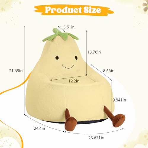 Image of 24 Inches Memory Foam Bean Bag Chair - Ultra Soft Faux Rabbit Fur Round Sofa with Handle & Machine Washable Cover, Comfy Lazy Chair for Kids Teens, Perfect for Reading Gaming in Living Room,Yellow