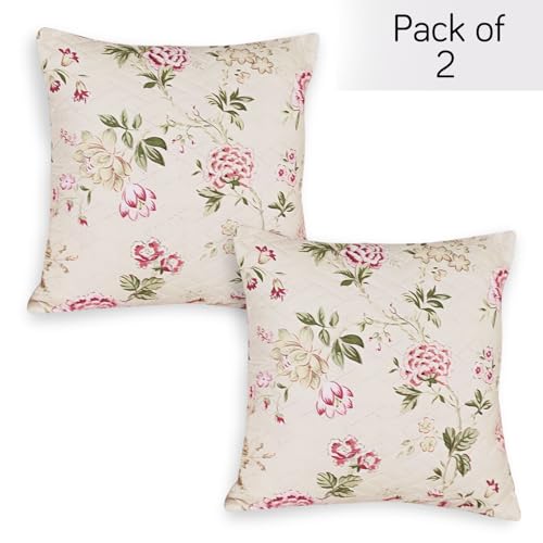 Image of HOKIPO Printed Cushion Cover 16x16 in, Beige Peonies