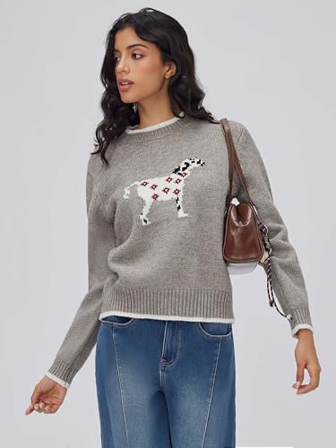 Image of CIDER Women's Fall Sweaters Long Sleeve Cute Sweaters Bear Graphic Crewneck Soft Knit Casual Cropped Pullover