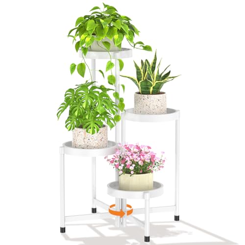 LASZOLA 4 Tiered Plant Stand Indoor Outdoor with Plastic Tray, Corner Folding Tall Flower Display...