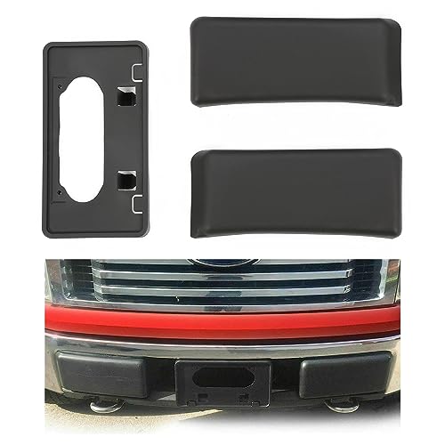 KUAFU Front Bumper Guards Pads & License Plate Frame Bracket Compatible with 2009-2014 Ford F150 Replacement for FO1068134, 9L3Z17A385A, 9L3Z17E810B, FO1053100