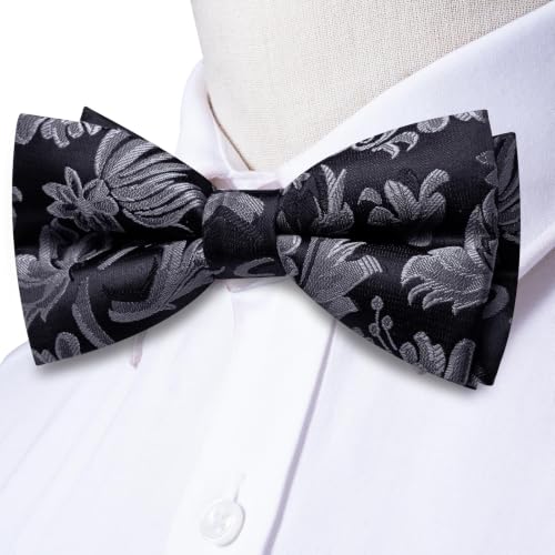 Image of Mens Paisley Striped Bowtie Set Pre-tied Bowtie for Men and Pocket Square Set Wedding Business