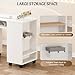 Paddie Manicure Table with Extendable Table, Nail Desk Table for Nail Tech with Trash Bag Holder & Vertical Drawer, Nail Beauty Station with Wrist Cushion, Lockable Wheels, Storage Cabinet(White-New)