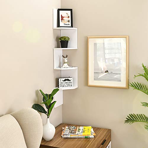 WELLAND Zig - Zag Floating Corner Shelves, 4-Tier Wall Mounted Storage Shelf with White Finish for Bedroom, Living Room, Bathroom, Display Shelf for Small Plant, Photo Frame, Toys and More - Image 6