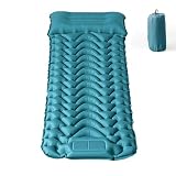 RUMBALUXY Materassino Campeggio con Pompa a Pedale, Autogonfiabile Materasso Gonfiabile, Compatto Cuscino da Campeggio Leggero, Verde acqua, 193x68x8cm Singolo (Spessore 8cm)