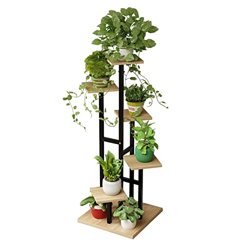YAHAO Blumenständer Metall Holz, 6-Tier Blumenbank für Innen, Outdoor Blumenbank Wohnzimmer Pflanzenregal, für Garten Balkon Mehrstöckig Blumentreppe,Black Cover