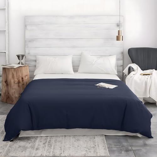 Image of ZonLi 60 inchx80 inch Navy Blue Duvet Cover, Oeko-texCertified 100% Cotton, Queen Size RemovableDuvet Cover for Weighted Blanket