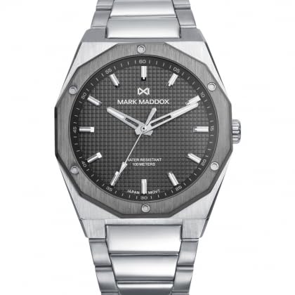 Mark Maddox HM1030-17 – Reloj de Hombre Bitono Acero e IP Gris, Esfera Azul, Sumergible 100 m, Cuarzo Analógico 3 Agujas, Caja 42 mm, Cristal Mineral, Cierre con Pulsadores