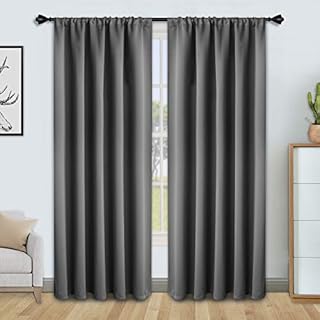 FLOWEROOM Blackout Curtains for Bedroom - Thermal Insulated Rod Pocket Window Curtains, Darkening Curtain for Living Room, Beige, 2 Panels, W46 x L54 inch (117cmx137cm)